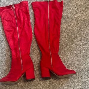 Red Knee-High Boots